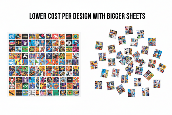 DTF gang sheet cost per design comparison showing multiple prints on one large 22 inch sheet