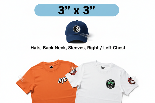 3x3 inch DTF transfer on hat, sleeve, back neck and chest placements with GRAVITY DESIGN streetwear logos and peeling film effect