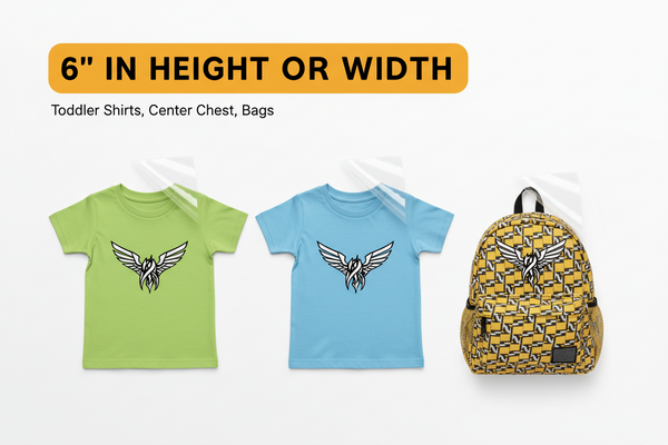 6 inch DTF transfer on toddler shirts and small backpack with GRAVITY DESIGN streetwear print and peeling transfer film visible